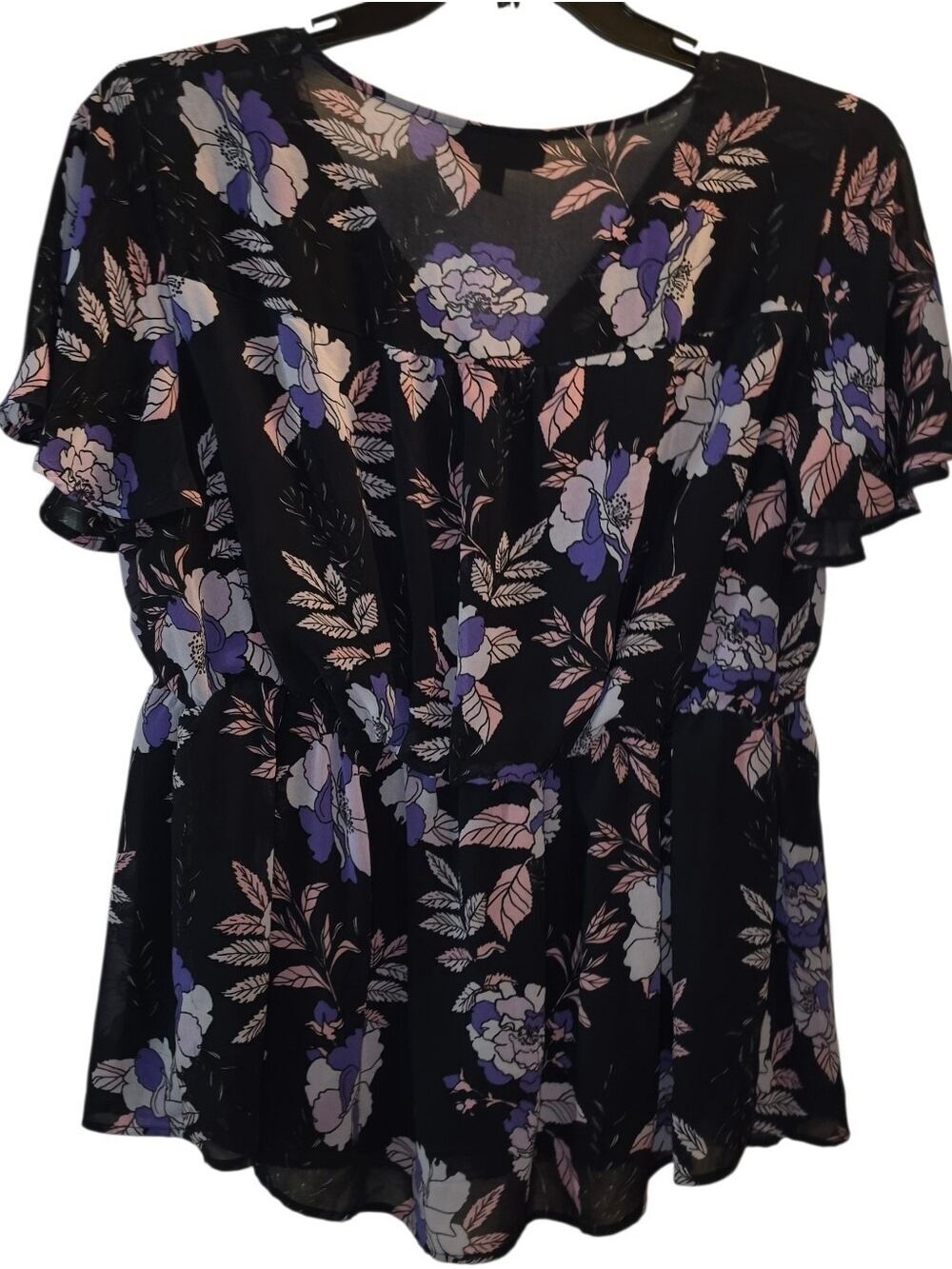 Lane Bryant Black Floral Blouse Size 14 - Picture 3 of 9